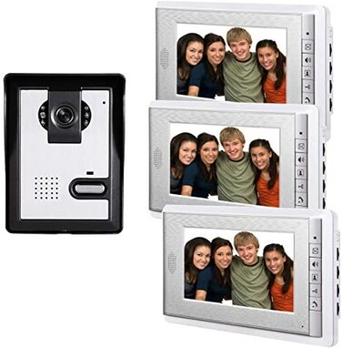 AMOCAM 7inch LCD Monitor Wired Video Intercom Doorbell System, 1 Camera 3 monitor Video Door Phone Bell Kits, Support Monitoring, Unlock, Dual-way Door Intercom, IR Night Vision