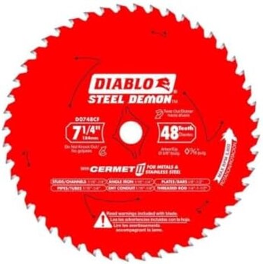 Diablo D0748F 7-1/4 in. x 48-Tooth Steel Demon Ferrous Metal Cutting Saw Blade, 7-1/4