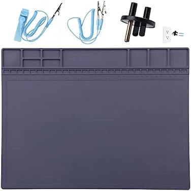 HPFIX Anti-Static Mat ESD Safe for Electronic Silicone Soldering Heat Insulation Repair Mat for iPhone iPad iMac Laptop Computer 932F Heat Resistant 15.9&rdquo; x 12&rdquo; Grey (Contain Gift ESD Wristband)