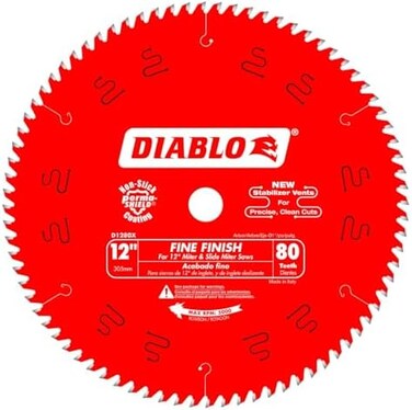 Diablo Freud D1280X 12-Inch 80 Tooth ATB Crosscutting Saw Blade with 1-Inch Arbor, Red