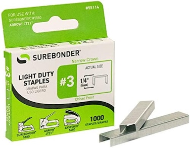 Surebonder 55114 Light Duty 1/4-Inch Leg Length, .441-Inch Crown Staples, Arrow JT21 Type, 1000 Count