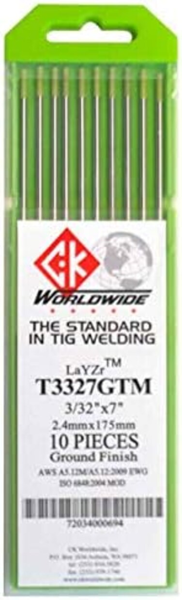 CK Worldwide T3327GTM LaYZr Tungsten Electrode 3/32" x 7", 10 pack