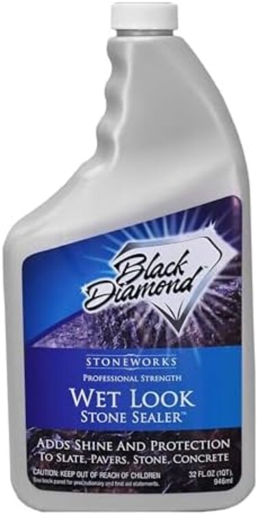 Black Diamond Stoneworks Wet Look Natural Stone Sealer Provides Durable Gloss and Protection to: Slate, Concrete, Brick, Sandstone, Driveways, Garage Floors. Interior or Exterior. 1 QT