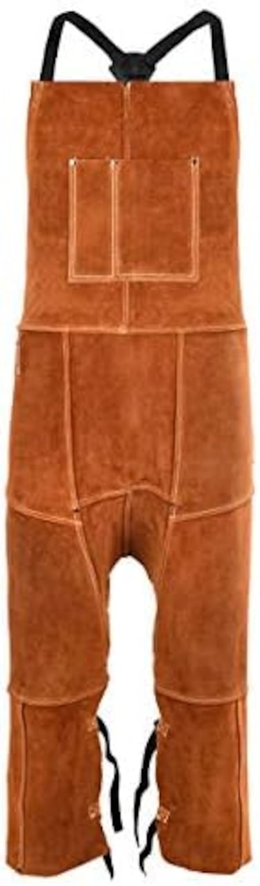 QeeLink Leather Welding Apron Split Leg for Men - Heavy Duty Spark   Flame   Heat Resistant Bib Apron, Brown, 24 x 52-inch