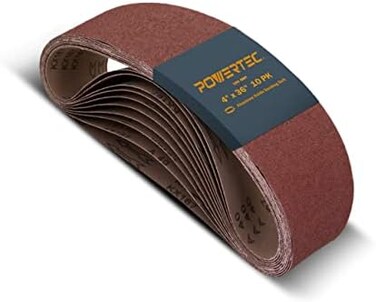 POWERTEC 110690 4 x 36 Inch Sanding Belts   180 Grit Aluminum Oxide Sanding Belt   Premium Sandpaper &ndash; 10 Pack