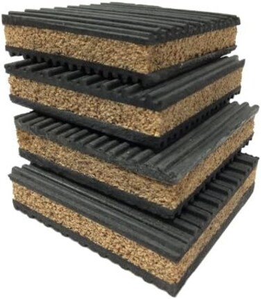 PneumaticPlus 4 Pack of Anti Vibration Pads 4" x 4" x 7/8" Rubber/Cork Vibration isolation pads