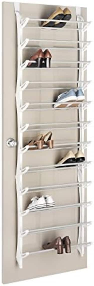 Whitmor Over the Door Shoe Rack, Fold-up Non-slip Bars, 36 Pair, White