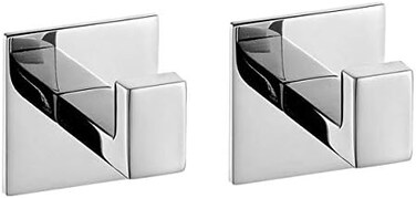 Flybath Coat Hook SUS 304 Stainless Steel Square Towel Robe Hooks Wall Mounted Self Adhesive (No Drilling), Mirror Polished - 2 Pack