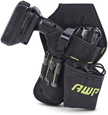 AWP Angled Drill Holster   Heavy-Duty Polyester Drill Holster Designed to Sit on Belt and Hold Weight Evenly   Black   Fits Most Drills