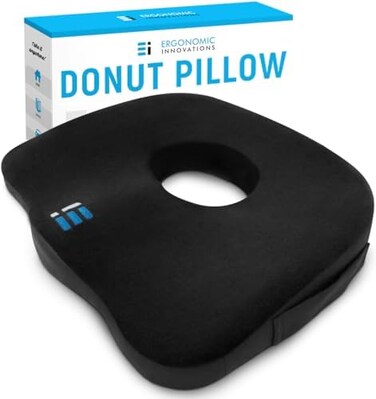 Ergonomic Innovations Orthopedic Donut Pillow: Memory Foam Chair Seat Cushion for Tailbone and Coccyx Pain, Sciatica, and Pressure Relief - Car, Desk, and Office Chair Pad Cushions and Pillows