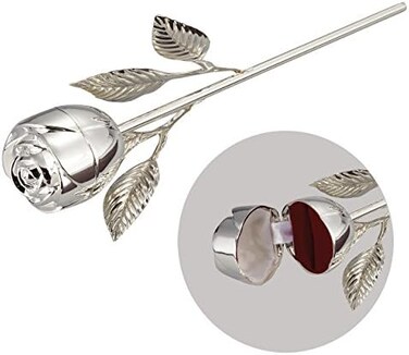 Elegance Long Stem Rose Ring Holder, 9", Silver