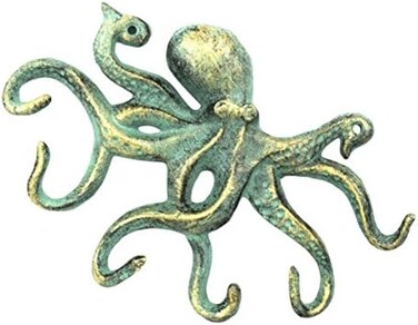 Handcrafted Nautical Decor Antique Bronze Cast Iron Octopus Hook 11" - Decorative Hook - Sealife Metal Wal