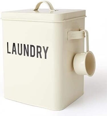 LA JOLIE MUSE (Cream) - Laundry Detergent Powder Storage Tin Box, 4 FREE Mesh Bags, Mothers Day Gifts for Laundry Room Decor, 23cm High, Cream