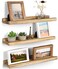 Emfogo Wall Shelves with Ledge 16.9 inch Wood Picture Shelf Rustic Floating Shelves Set of 3 for Storage and Display Rustic Brown