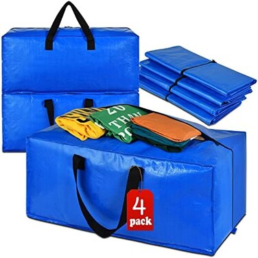 Acnusik Extra Large Heavy Duty Storage Bags, Large Blue Tote Bags With Zippers For Storing Clothes And Blankets, Dorm Moving Supplies Boxes, Clothes Storage Boxes Compatible With Ikea Fracta Trolley,