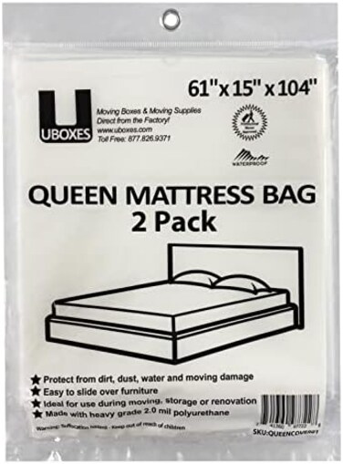 Uboxes Queen Size Mattress Covers/Bags 61" x 15" x 104" (Pack of 2) Moving Supplies