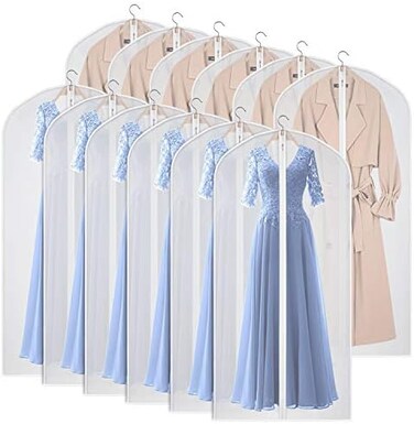 Kntiwiwo Garment Bags Dress Bag for Storage 60 inches Dust-Proof Suit Protector Cover Bag with Zipper for Long Dresses, Suit, Coat Closet Clothes Storage, Set of 12