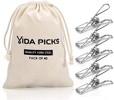 Vida Picks Wire Clothes Pegs - 40 Pieces Of Wholesale Clothes Pegs With Heavy Duty Durable Clip, Multi-Purpose Metal Clothes Pegs For Outdoor Use, Home, Kitchen, Travel, Office And Food Bag Decoration
