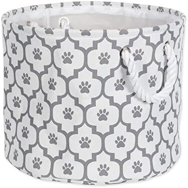 Bone Dry Pet Storage Collection Lattice Paw Print, Small Round, White/Gray