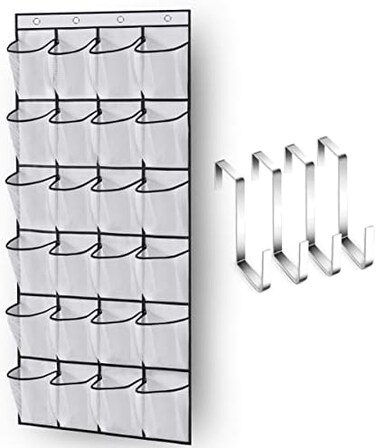 MISSLO Over The Door Shoe Organizer 24 Large Mesh Pockets, White