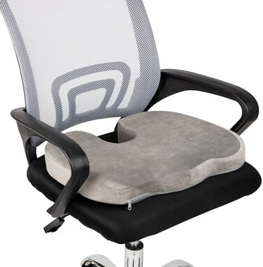 Mind Reader Memory Foam Seat Cushion, Ergonomic Pressure Relief for Office, Car, and More, Relieves Hip, Tailbone, Coccyx &amp; Sciatica Pain, 18" L x 13.5" W x 2.75" H, Gray