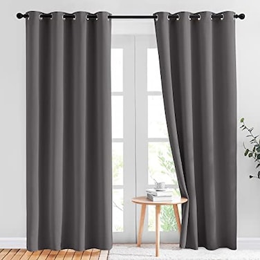 NICETOWN Gray Blackout Curtains for Bedroom 213 CM Long - Thermal Curtains &amp; Drapes Grommet Room Darkening Curtains Noise Reducing Window Treatments for Living Room (2 Panels, W132 x L213, Grey)