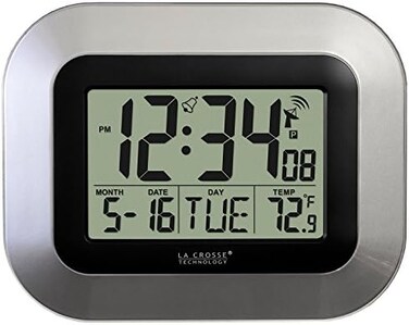 La Crosse Technology Wt-8005U-S Atomic Digital Wall Clock With Indoor Temperature, Silver