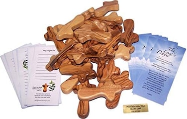Holy Land Market Small Olive Wood Pocket/Holding Crosses With Certificates (2.5 Inches) (25 count)