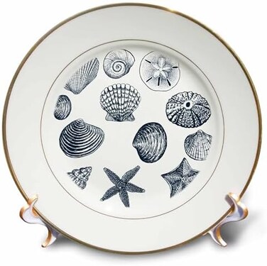 3dRose cp_155830_1 Blue Sea Shells Nautical Beach Theme Ocean Art Porcelain Plate, 8