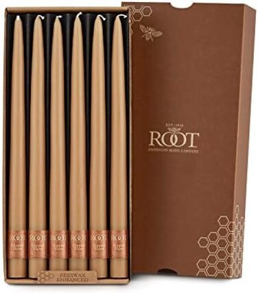 Root Candles Unscented 12-Inch Hand Dipped Taper Raw Beeswax Color, 12-Count Box