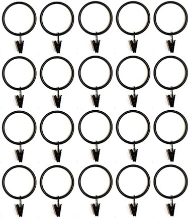 TEJATAN 2 Inch - Metal Curtain Rings with Clips and Eyelets (Also Known as Rings with Curtain Clips/Curtain Clip Rings/Drapery Rings/Curtain Rings with Clips) (Set of 20)