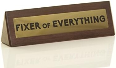 Boxer Gifts Fixer of Everything Novelty Wooden Desk Warning Sign   Office Humour Gift for Colleague Boss Dad   4.5cm x 17.5cm Brown