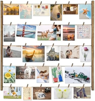 Love-KANKEI Wood Picture Photo Frame for Wall Decor 26&times;29 inch - with 30 Clips &amp; Ajustable Twines - Collage Artworks Prints Multi Pictures Organizer &amp; Hanging Display Frames