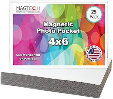 Magtech Magnetic Photo Pocket Picture Frame, White, Holds 4 X 6 Inches Photos, 25 Pack (14625)