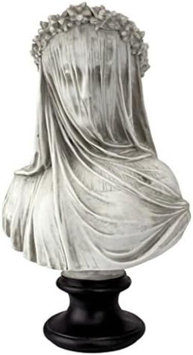 Design Toscano Veiled Maiden Indoor Bust Statue, 9 Inches Wide, 14 Inches Tall, Handcast Polyresin, Antiqued White Finish with a Black Painted Base