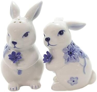 Cosmos Gifts Blue Flower Salt and Pepper Set, Ceramic, 3-3/8 Inches High, Multicolor