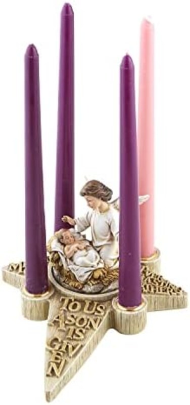 Avalon Gallery CBC Group - Sculpted Resin Advent and Christmas Candle Holder, 2-Piece, Angel Nativity Wreath