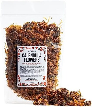 Better Shea Butter Dried Calendula Flowers - Edible Dried Flowers for Soap Making, Calendula Tea, Calendula Herb Infusions and Tinctures - Dried Flowers for Bath Salts - Calendula Officinalis 4 oz