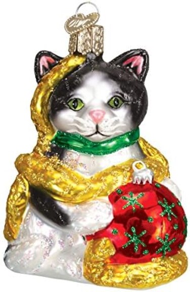 Old World Christmas Ornaments: Holiday Kitten Glass Blown Ornaments for Christmas Tree (12223)