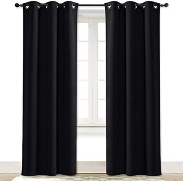 NICETOWN Polyester Blend Soundproof Thermal Insulated Solid Grommet Blackout Curtain Drape for Dining Room (Single Panel, 42 Inch x 84 Inch, Black)