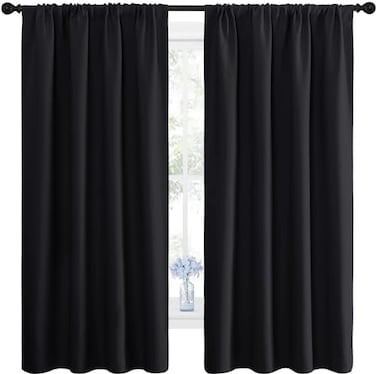 NICETOWN Halloween Black Blackout Curtain Blinds - Solid Thermal Insulated Window Treatment Blackout Drapes/Draperies for Bedroom (2 Panels, 42 inches Wide by 63 inches Long, Black)