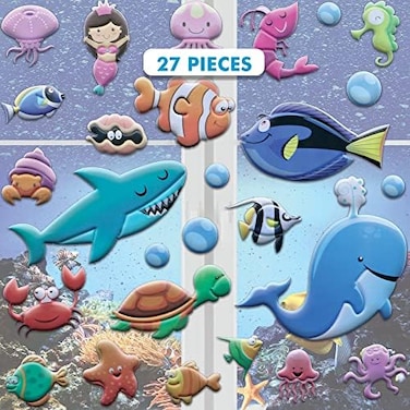 JesPlay Under The Sea Ocean Window Clings for Kids &amp; Toddlers ( USA - Reusable Window Stickers Gels &amp; Decals) Puffy Sticker Activites for Car Plane Home - Underwater Animals Fish Mermaid Shark