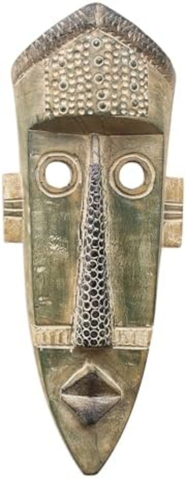 NOVICA Hand Carved Wood Bright Green Ghanaian Wall Mask, Green Giant'