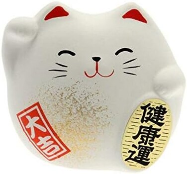 Kotobuki Maneki Neko Charm Kenkoh-un Collectible Figurine, Good Health, White