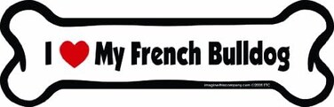 مغناطيس سيارة على شكل عظمة من إماجين ذيس، مطبوع عليه I Love My French Bulldog مقاس 5.08 سم × 17.78