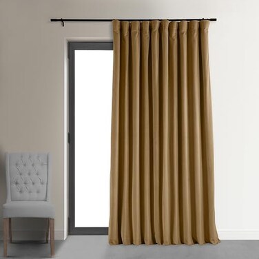 HPD Half Price Drapes Signature Blackout Velvet Curtains 96 Inches Long Extra Wide Heat &amp; Full Light Blocking Blackout Curtain for Bedroom and Living Room (1 Panel), 100W x 96L, Amber Gold
