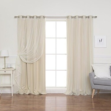 Best Home Fashion uMIXm Mix and Match Tulle Sheer Lace and Blackout 4 Piece Curtain Set &ndash; Stainless Steel Nickel Grommet Top &ndash; 2 sheers and 2 Blackout Panels &ndash; 52" W x 84" L &ndash; Beige