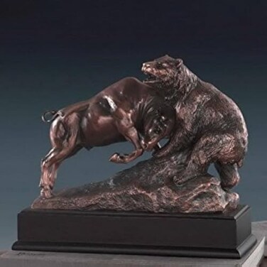 Tonton Bronze Electroplated Resin Fighting Stock Market Bull and Bear Sculpture Statue