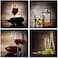 Wieco Art Red Wine Cups HD Modern 4 Pieces Stretched and Framed Abstract Giclee Canvas Prints Artwork Contemporary Vintage Pictures Paintings on Wall for Kitchen Home Decorations