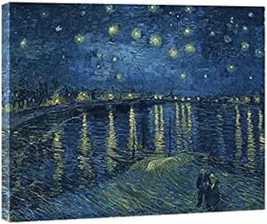 Wieco Art Starry Night Over the Rhone by Van Gogh Famous Oil Paintings Reproduction Modern Framed Giclee Canvas Print Artwork Seascape Pictures on Canvas Wall Art for Home Office Decorations